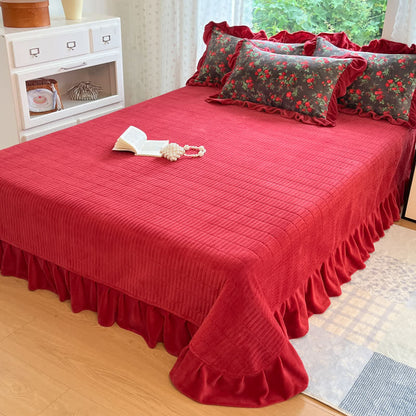 Ownkoti Vintage Rose Floral Velvet Ruffle Bedding - Bed Skirt with 2pcs Pillowcases - King - image 5