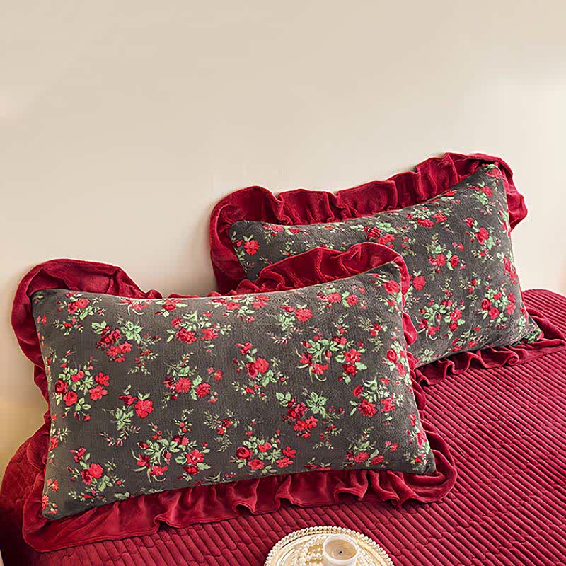 Ownkoti Vintage Rose Floral Velvet Ruffle Bedding - image 6