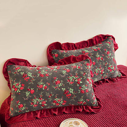 Ownkoti Vintage Rose Floral Velvet Ruffle Bedding - image 6
