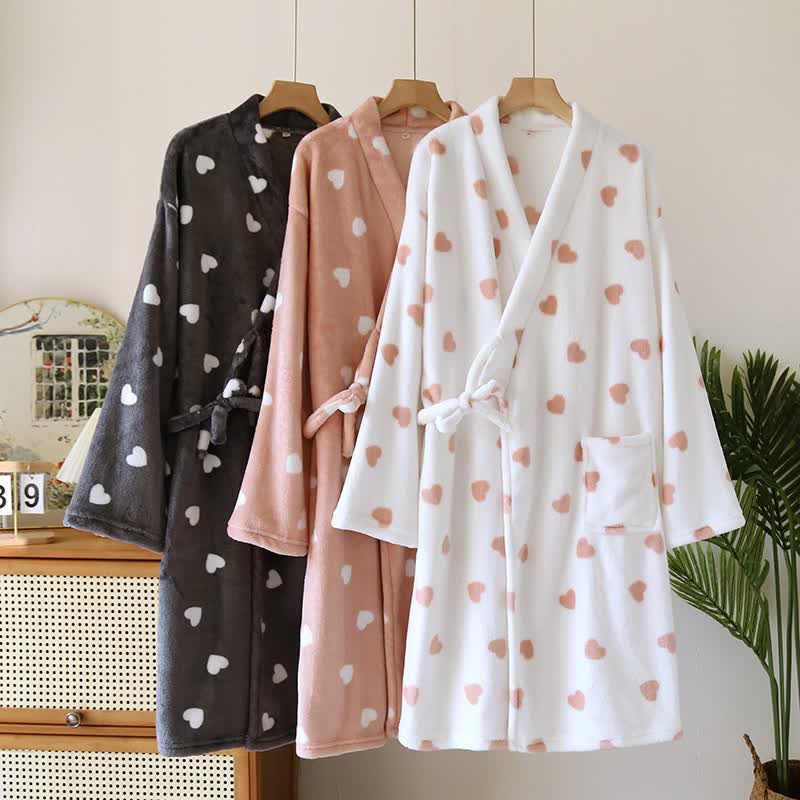 Ownkoti Couples Matching Heart Plush Kimono Robe - image 1