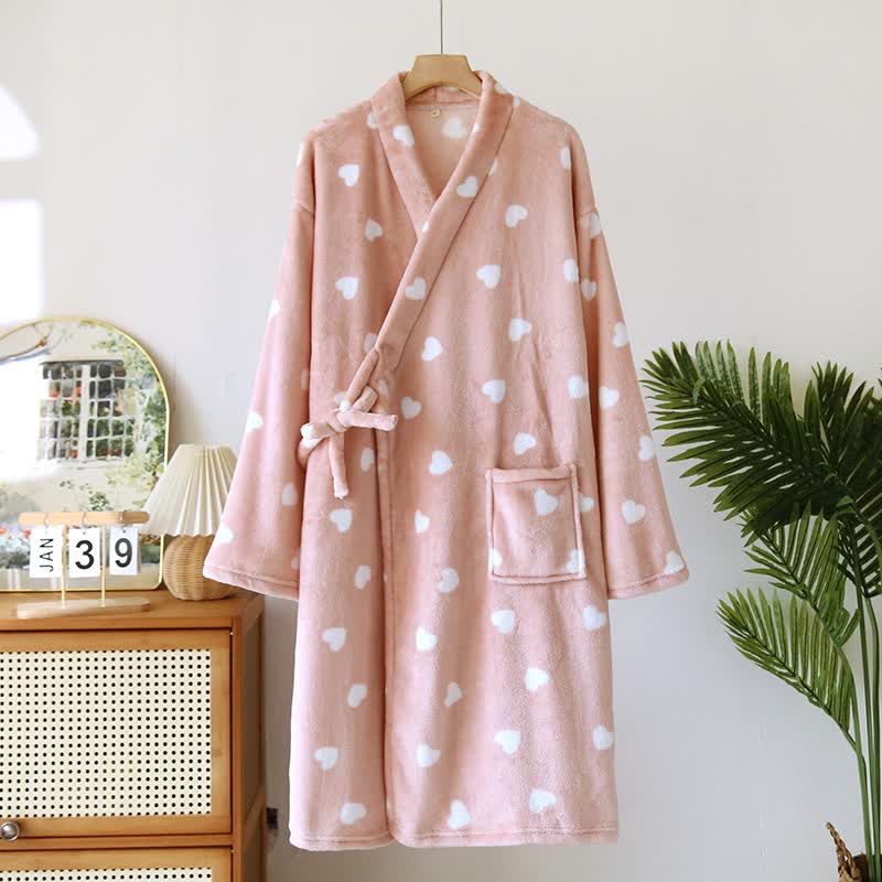 Ownkoti Couples Matching Heart Plush Kimono Robe - Pink - Women: L - image 3