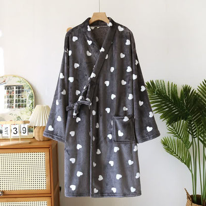 Ownkoti Couples Matching Heart Plush Kimono Robe - Dark Gray - Men: L - image 14