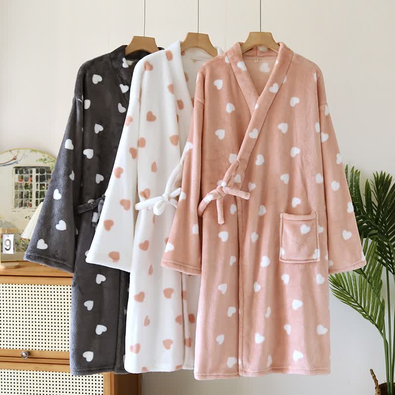 Ownkoti Couples Matching Heart Plush Kimono Robe - image 0