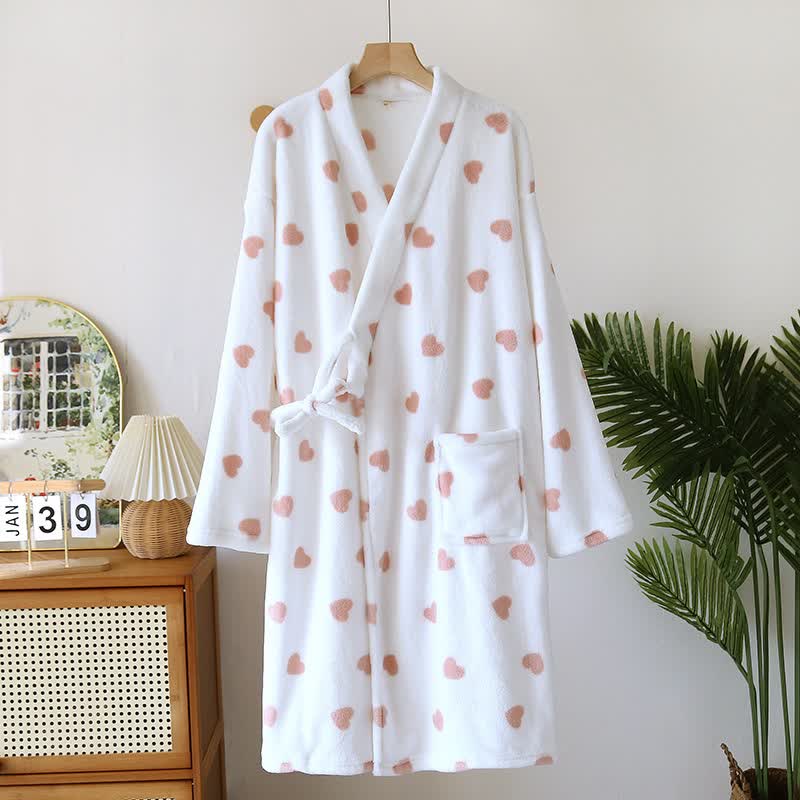 Ownkoti Couples Matching Heart Plush Kimono Robe - White - Women: L - image 13