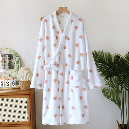 Ownkoti Couples Matching Heart Plush Kimono Robe - White - Women: L - image 13