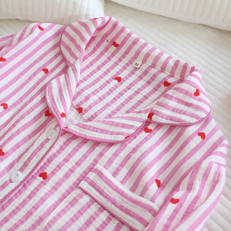 Ownkoti Stripe Heart Cotton Gauze Pajama Set - image 8