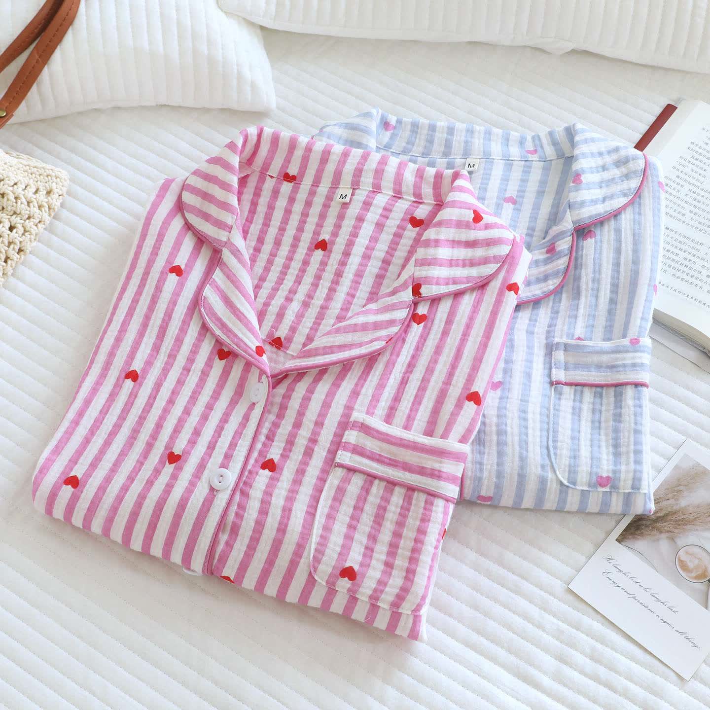 Ownkoti Stripe Heart Cotton Gauze Pajama Set - image 2