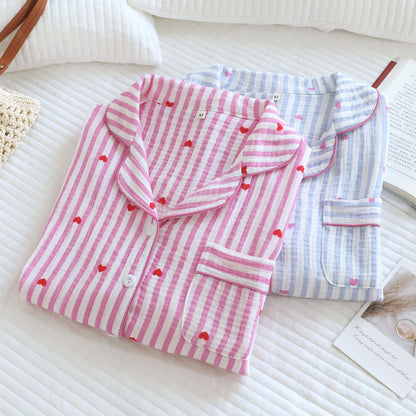 Ownkoti Stripe Heart Cotton Gauze Pajama Set - image 2