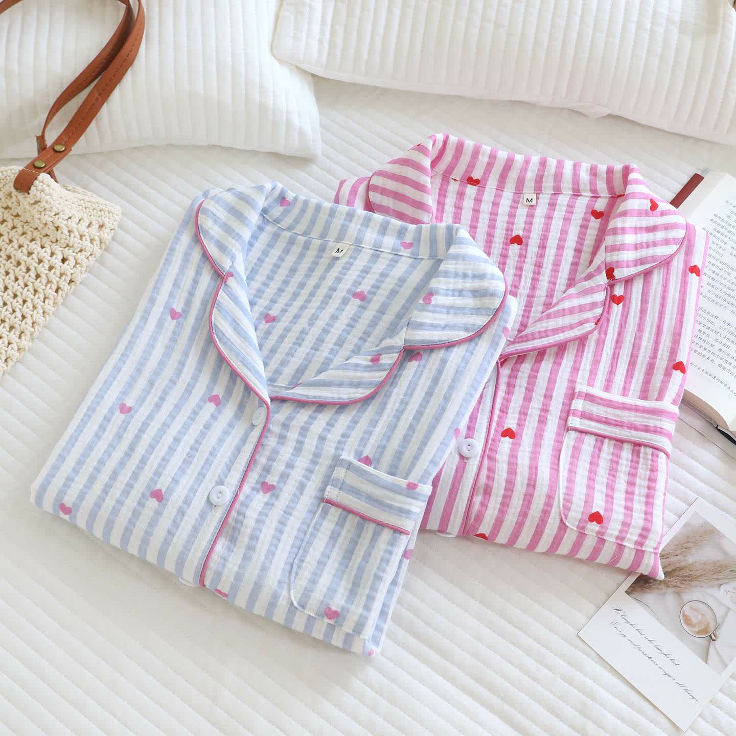 Ownkoti Stripe Heart Cotton Gauze Pajama Set - image 1