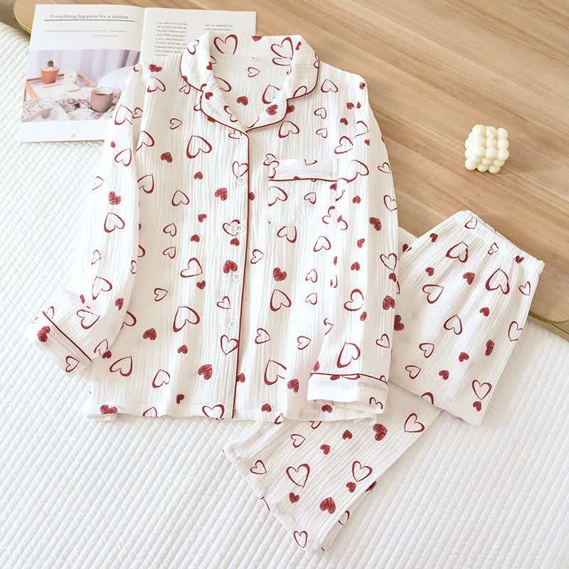 Ownkoti Heart Doodle Cotton Gauze Pajama Set - White - XL - image 0