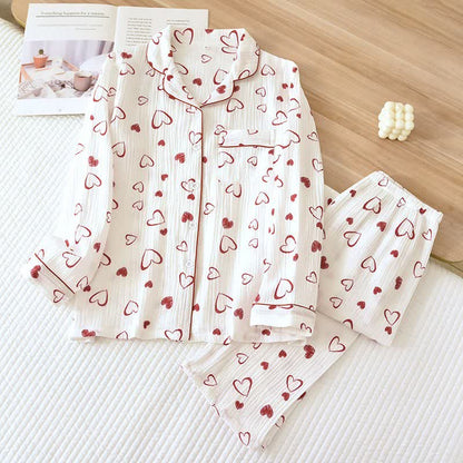 Ownkoti Heart Doodle Cotton Gauze Pajama Set - White - XL - image 0