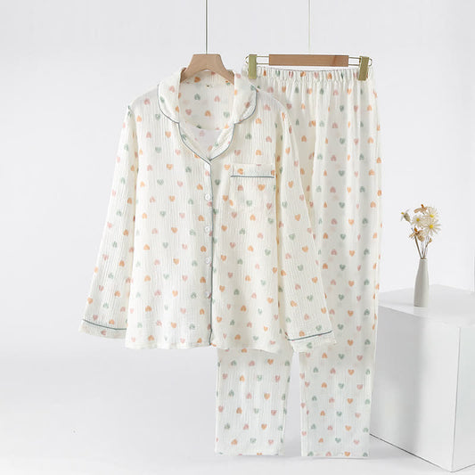 Ownkoti Colorful Heart Cotton Gauze Pajama Set - White - XL - image 0