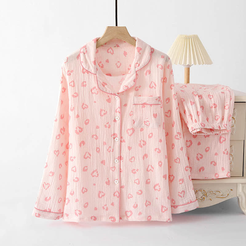 Ownkoti Heart Leopard Print Cotton Pajama Set - Pink - XL - image 0