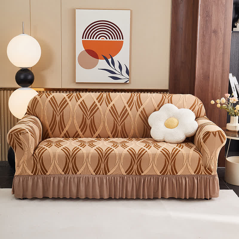 Ownkoti Jacquard Elastic Non-Slip Couch Slipcover - Coffee - Skirted - 4-Seater 92" - 118" - image 17