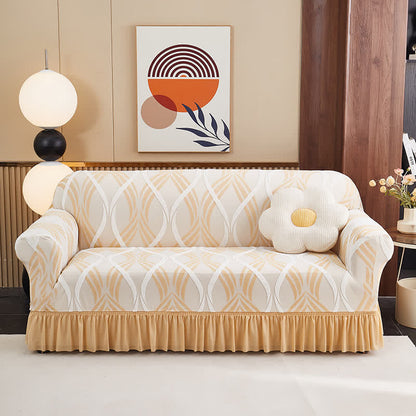 Ownkoti Jacquard Elastic Non-Slip Couch Slipcover - Yellow - Skirted - 4-Seater 92" - 118" - image 15