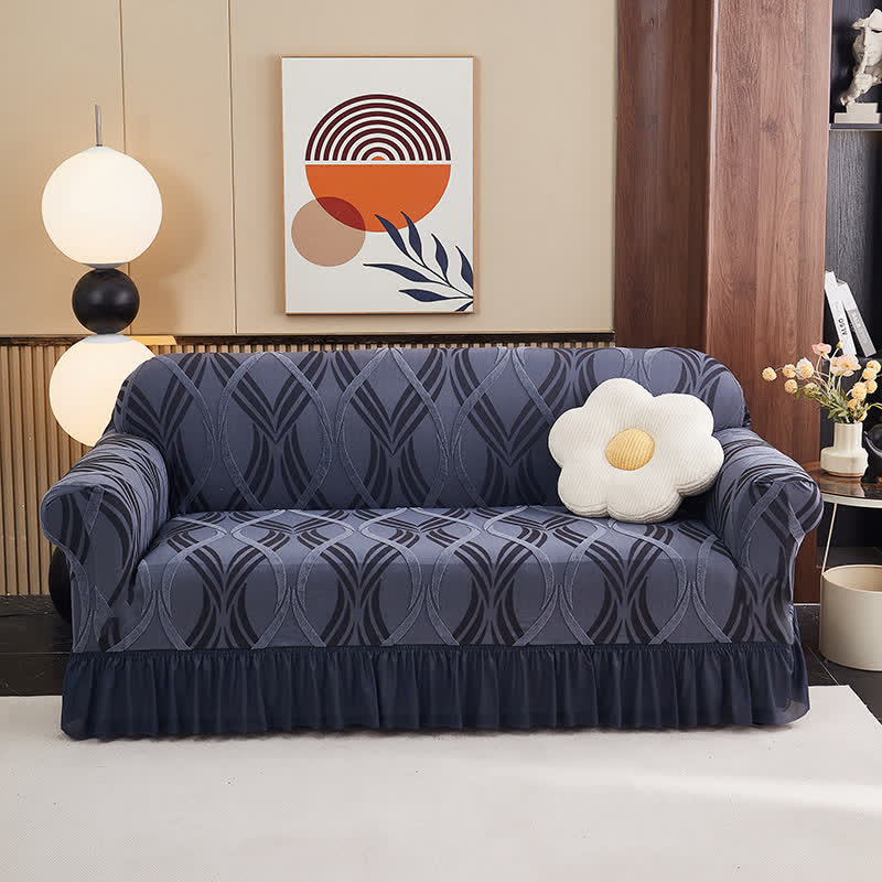 Ownkoti Jacquard Elastic Non-Slip Couch Slipcover - Gray Blue - Skirted - 4-Seater 92" - 118" - image 2