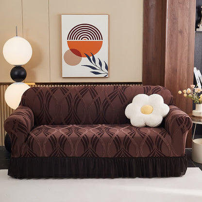 Ownkoti Jacquard Elastic Non-Slip Couch Slipcover - Brown - Skirted - 4-Seater 92" - 118" - image 13