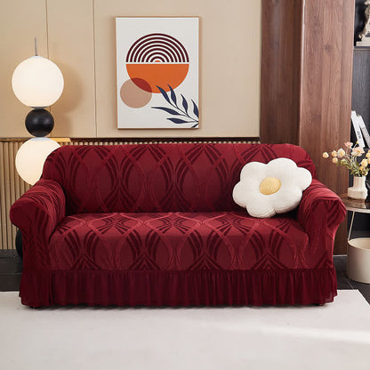 Ownkoti Jacquard Elastic Non-Slip Couch Slipcover - Wine - Skirted - 4-Seater 92" - 118" - image 7