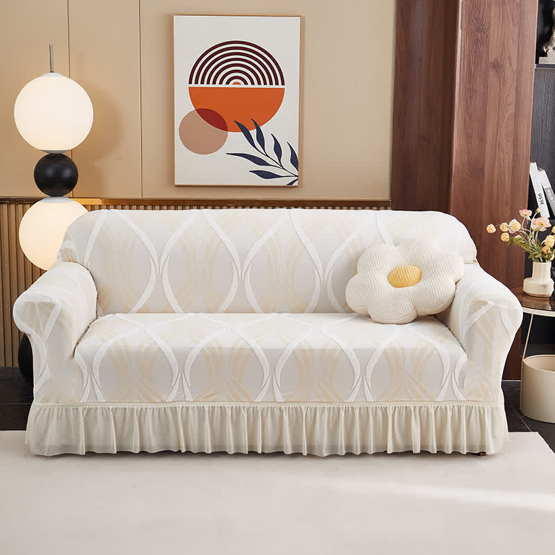 Ownkoti Jacquard Elastic Non-Slip Couch Slipcover - Beige - Skirted - 4-Seater 92" - 118" - image 19