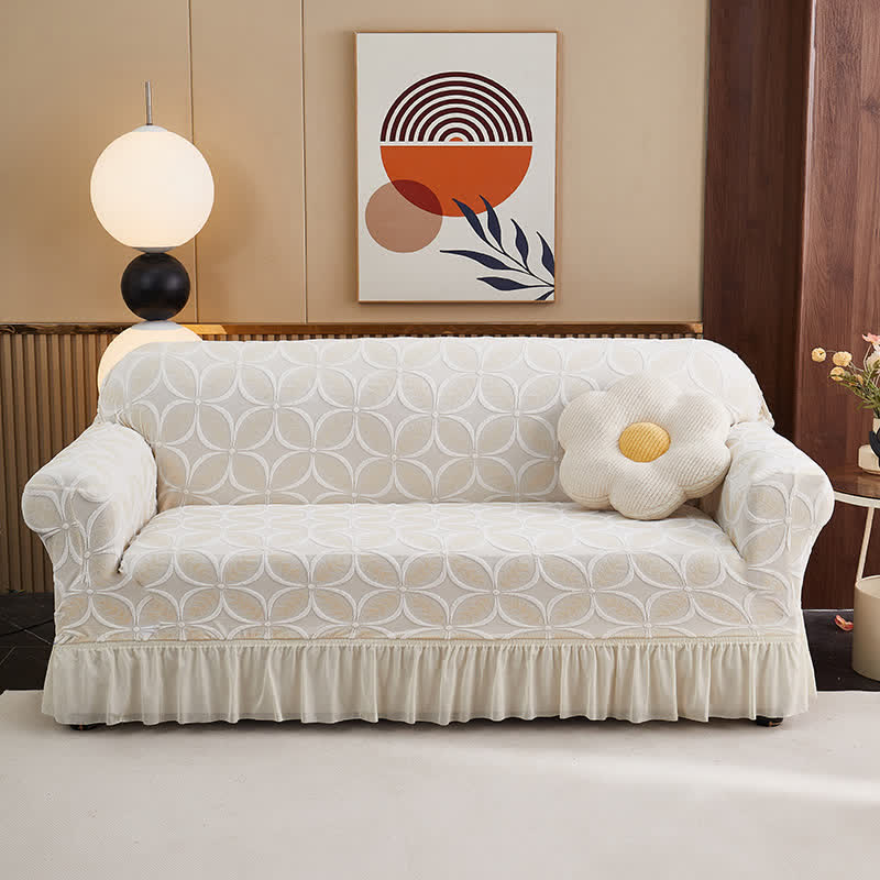 Ownkoti High-Stretch 3D Jacquard Couch Slipcover - Beige - Skirted - 4-Seater 92" - 118" - image 16