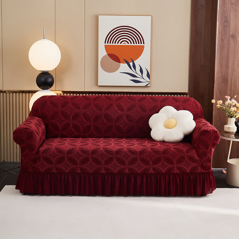 Ownkoti High-Stretch 3D Jacquard Couch Slipcover - Wine - Skirted - 4-Seater 92" - 118" - image 1