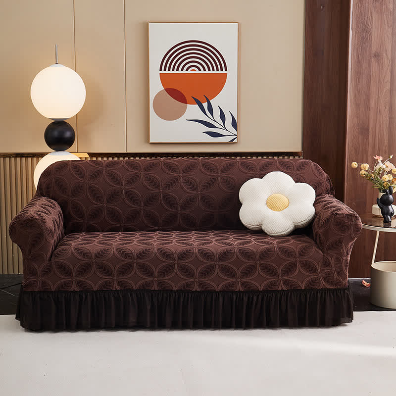 Ownkoti High-Stretch 3D Jacquard Couch Slipcover - Brown - Skirted - 4-Seater 92" - 118" - image 12