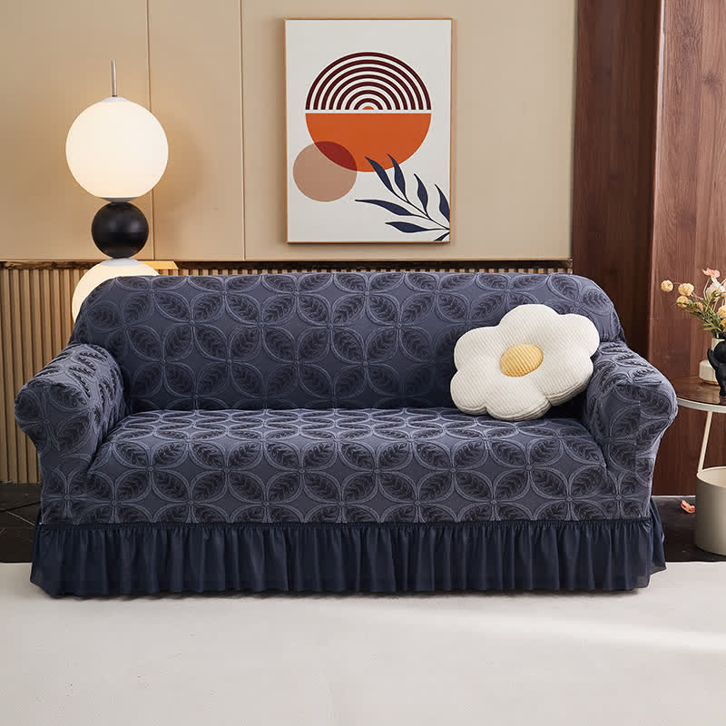 Ownkoti High-Stretch 3D Jacquard Couch Slipcover - Gray Blue - Skirted - 4-Seater 92" - 118" - image 7