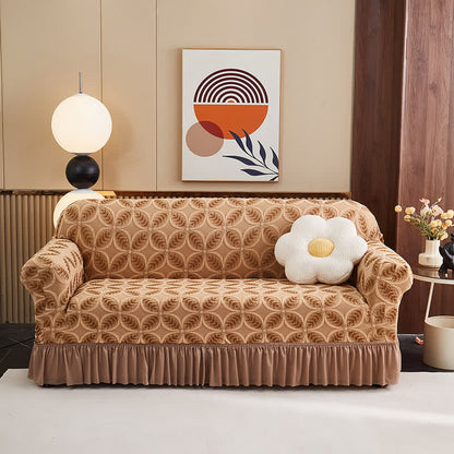 Ownkoti High-Stretch 3D Jacquard Couch Slipcover - Coffee - Skirted - 4-Seater 92" - 118" - image 3