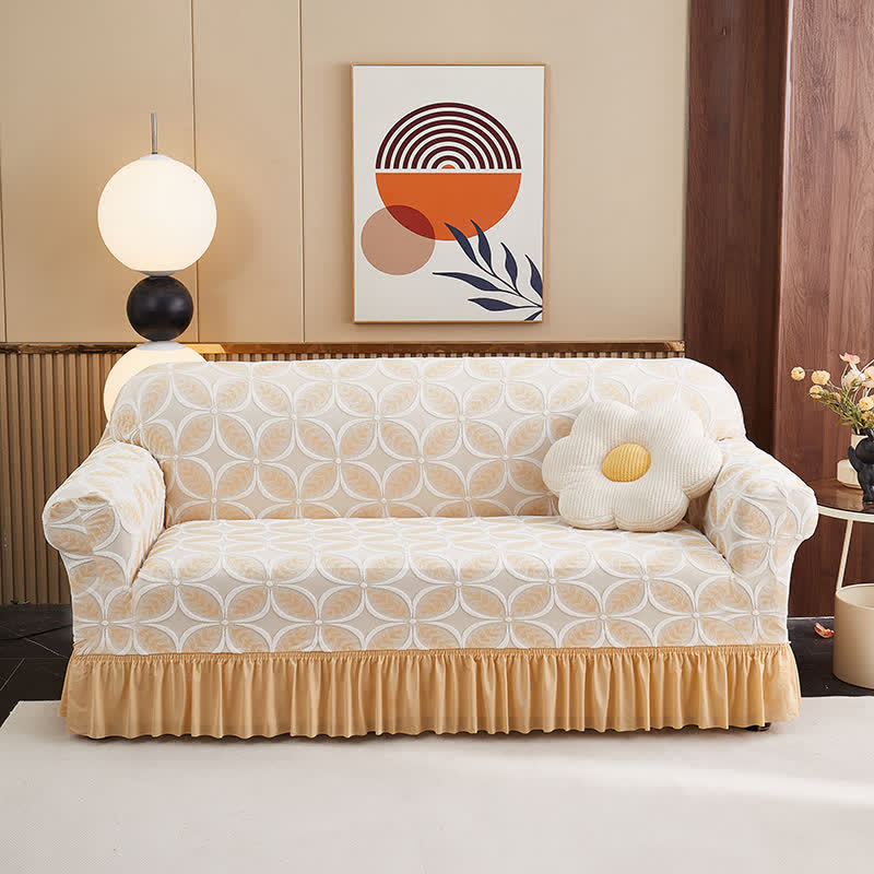 Ownkoti High-Stretch 3D Jacquard Couch Slipcover - Yellow - Skirted - 4-Seater 92" - 118" - image 14