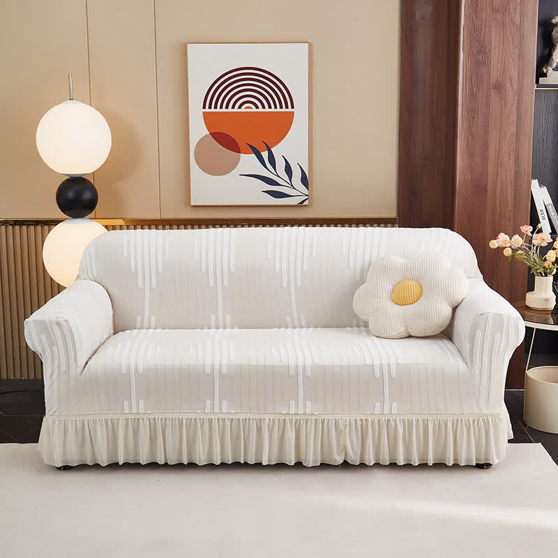 Ownkoti 3D Jacquard Thickened Sofa Cover with Ruffled Skirt - Off-white - 4-Seater 92" - 118" - image 9