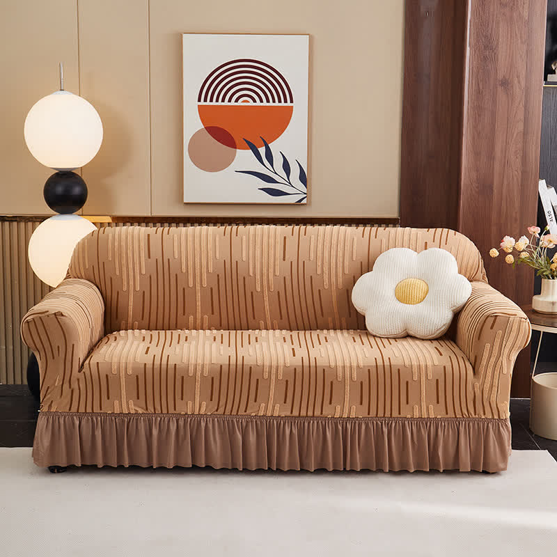 Ownkoti 3D Jacquard Thickened Sofa Cover with Ruffled Skirt - Coffee - 4-Seater 92" - 118" - image 8