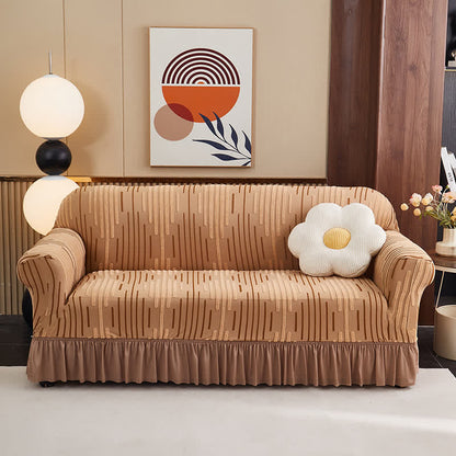 Ownkoti 3D Jacquard Thickened Sofa Cover with Ruffled Skirt - Coffee - 4-Seater 92" - 118" - image 8