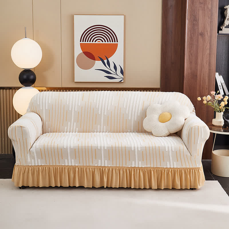 Ownkoti 3D Jacquard Thickened Sofa Cover with Ruffled Skirt - Beige - 4-Seater 92" - 118" - image 7