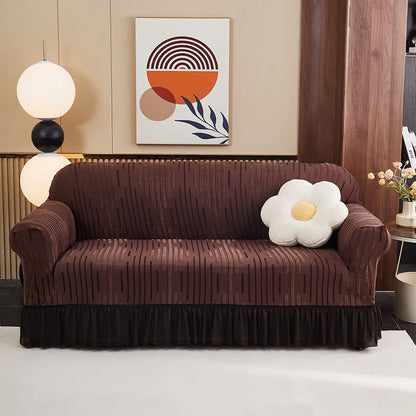 Ownkoti 3D Jacquard Thickened Sofa Cover with Ruffled Skirt - Brown - 4-Seater 92" - 118" - image 0