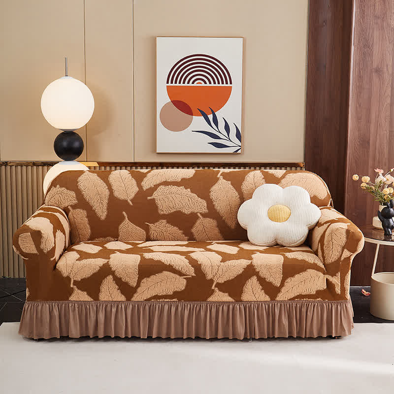Ownkoti Jacquard Leaf Elastic Full-Wrap Slipcover - Coffee - 4-Seater 92" - 118" - image 0