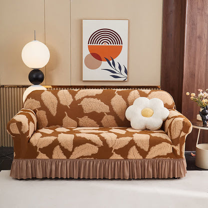 Ownkoti Jacquard Leaf Elastic Full-Wrap Slipcover - Coffee - 4-Seater 92" - 118" - image 0
