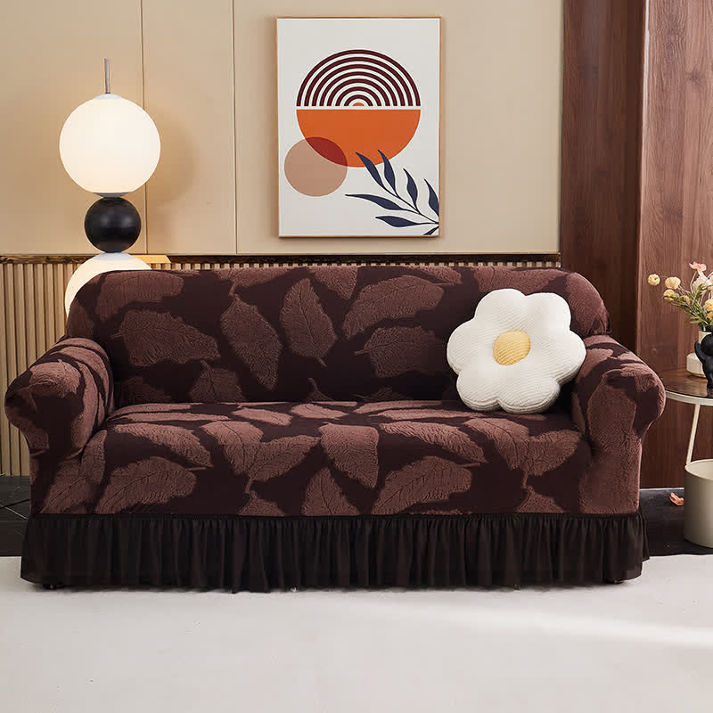 Ownkoti Jacquard Leaf Elastic Full-Wrap Slipcover - Brown - 4-Seater 92" - 118" - image 12