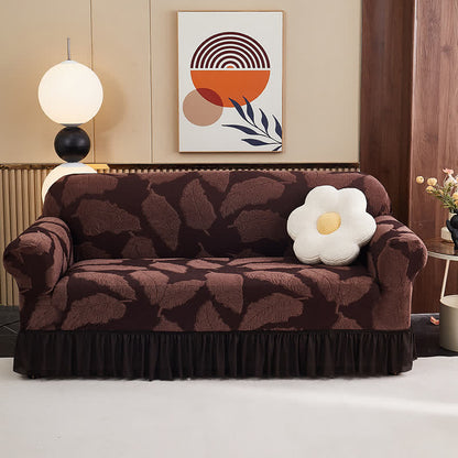 Ownkoti Jacquard Leaf Elastic Full-Wrap Slipcover - Brown - 4-Seater 92" - 118" - image 12