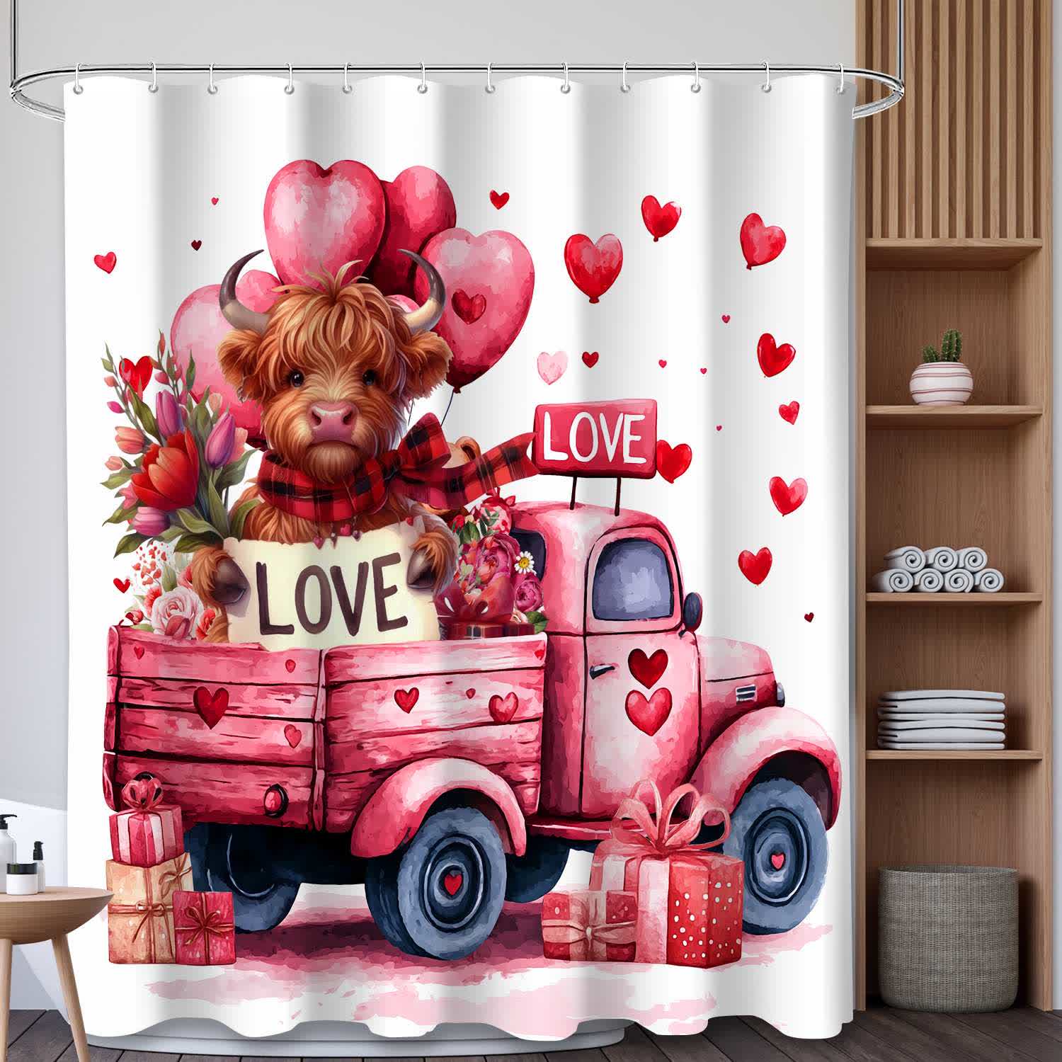 Ownkoti Heart & Cow Print Shower Curtain - A - 71"W x 79"L - image 0