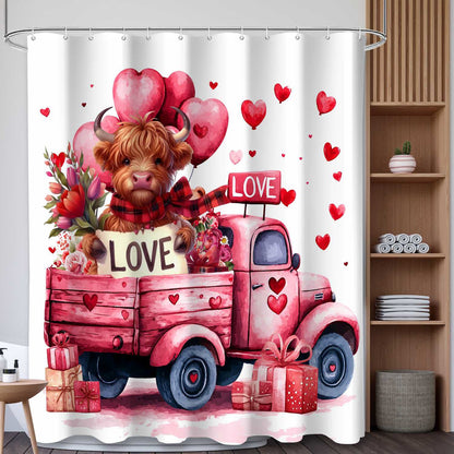 Ownkoti Heart & Cow Print Shower Curtain - A - 71"W x 79"L - image 0