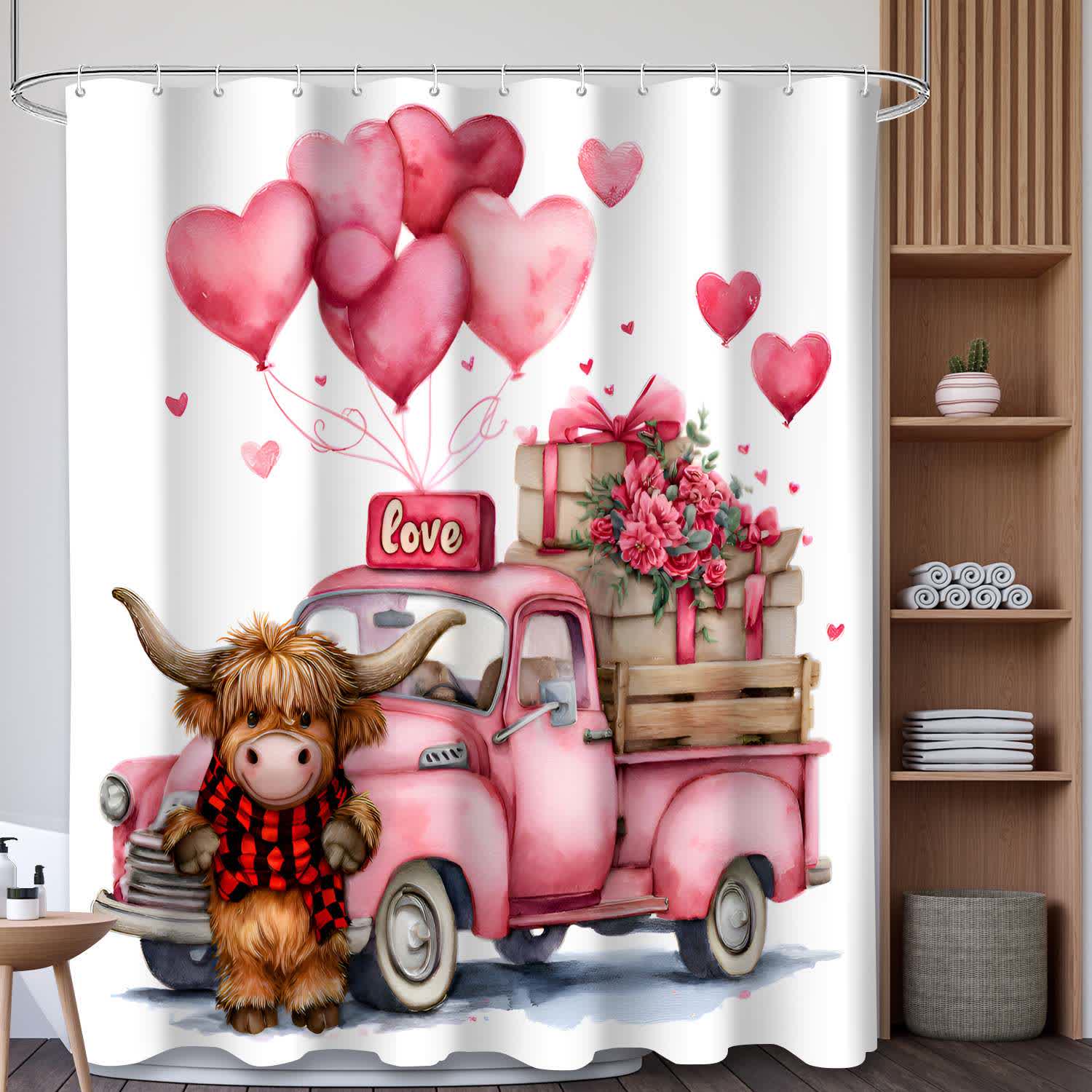 Ownkoti Heart & Cow Print Shower Curtain - B - 71"W x 79"L - image 2
