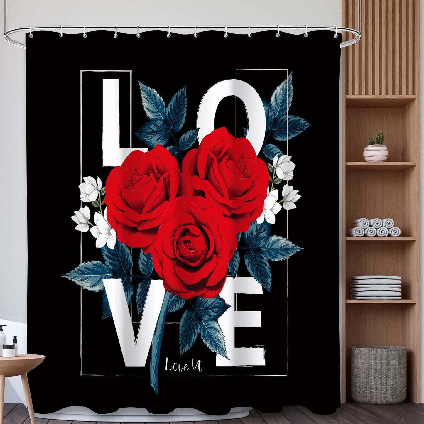 Ownkoti LOVE Letter Print Shower Curtain - A - 71"W x 79"L - image 0