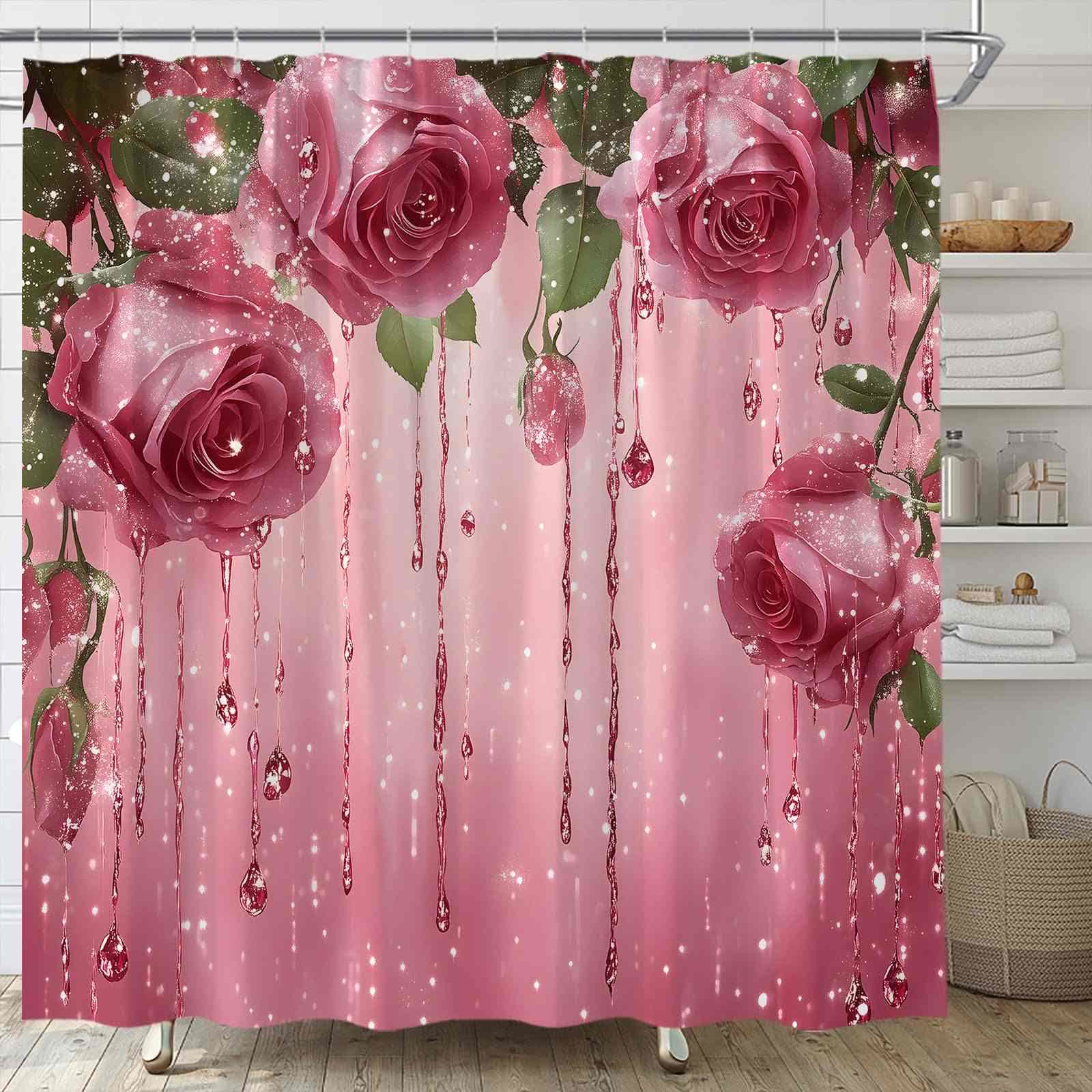 Ownkoti Romantic Rose Print Shower Curtain - A - 118"W x 71"L - image 0