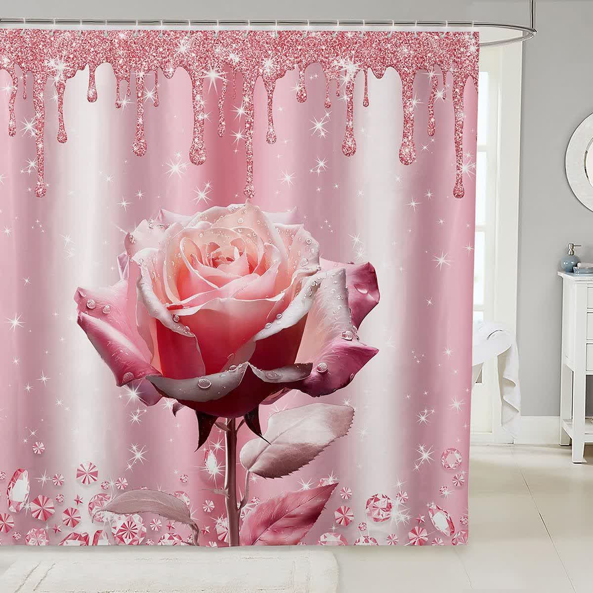 Ownkoti Romantic Rose Print Shower Curtain - B - 118"W x 71"L - image 4