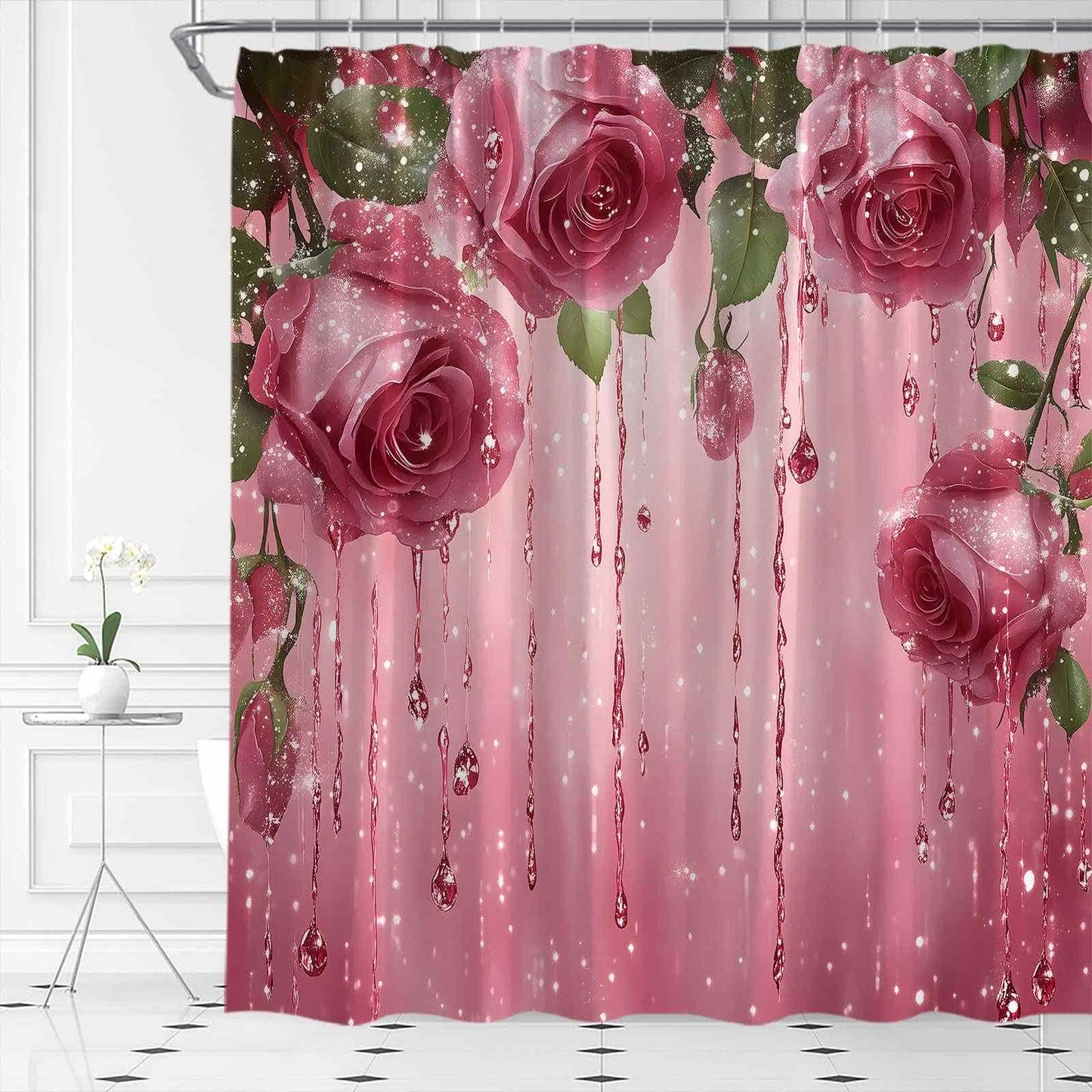 Ownkoti Romantic Rose Print Shower Curtain - image 1