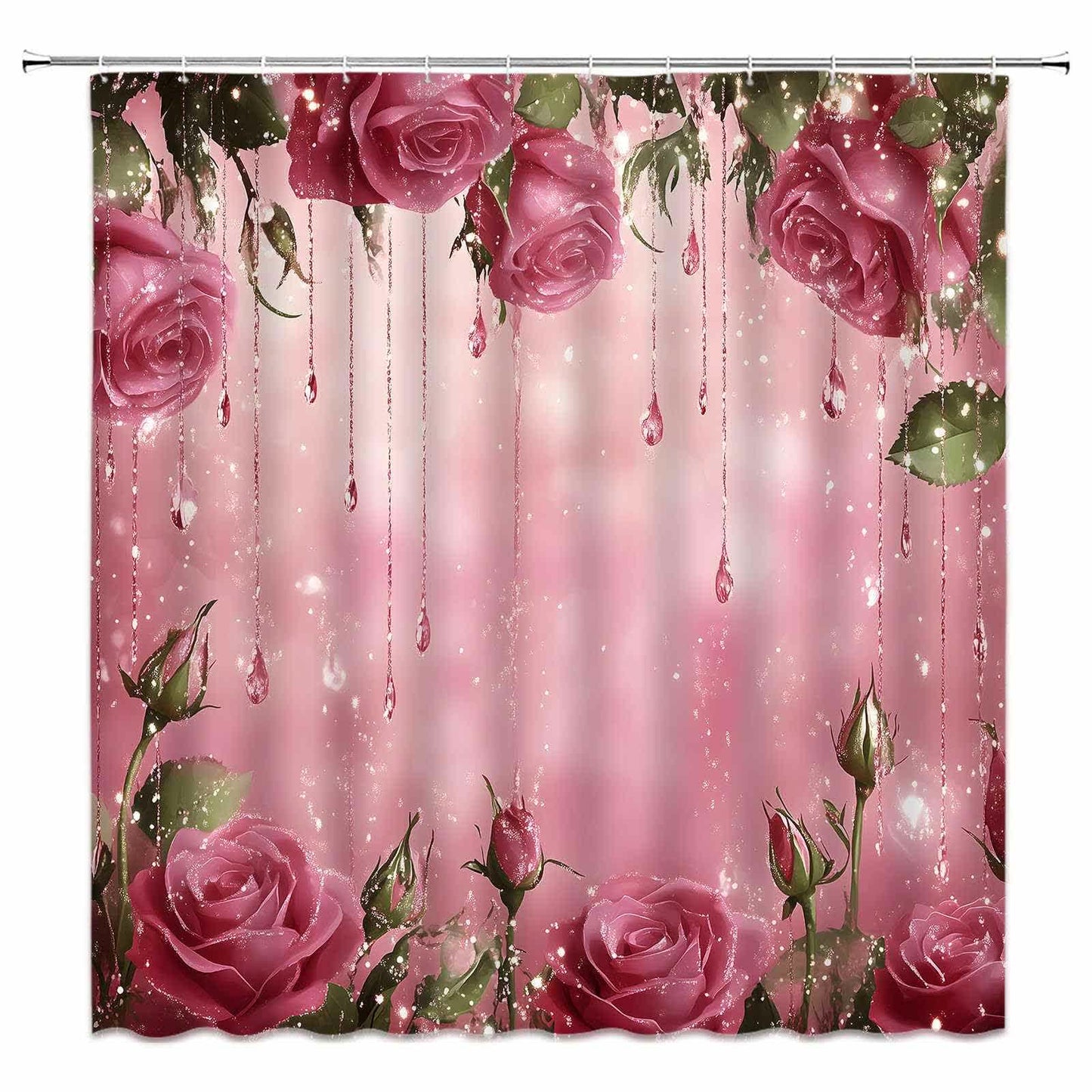 Ownkoti Romantic Rose Print Shower Curtain - F - 118"W x 71"L - image 8