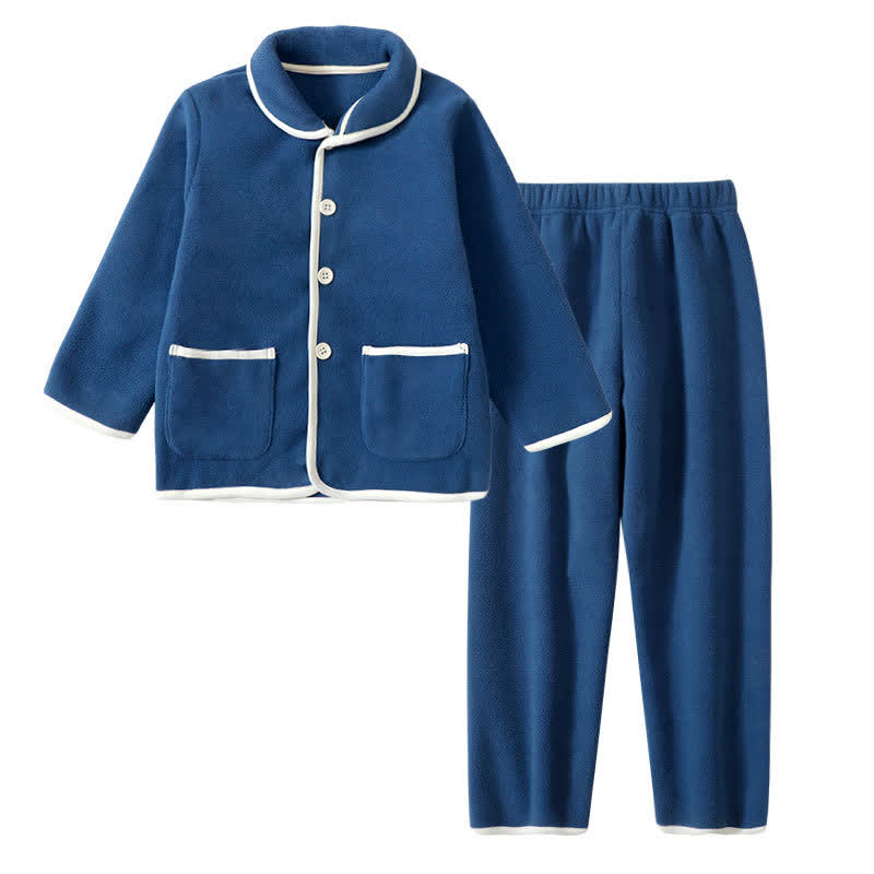 Ownkoti Solid Warm Plush Child Pajama Set - Blue - Child:160cm - image 3