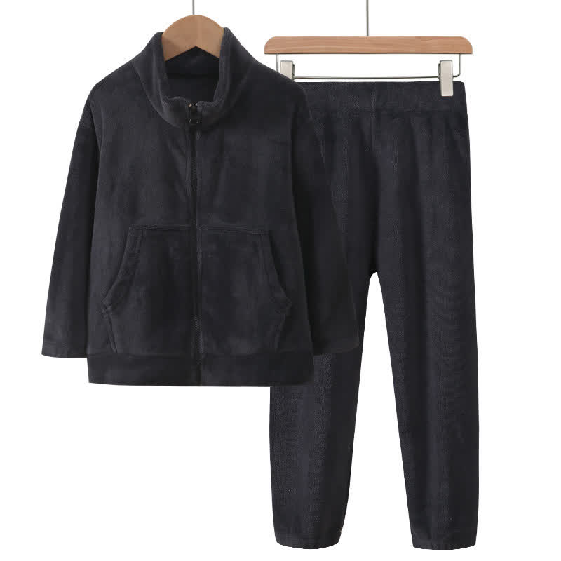 Ownkoti Solid Color Zip-up Warm Child Pajama Set - Gray - Child:160cm - image 5