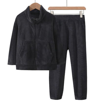 Ownkoti Solid Color Zip-up Warm Child Pajama Set - Gray - Child:160cm - image 5