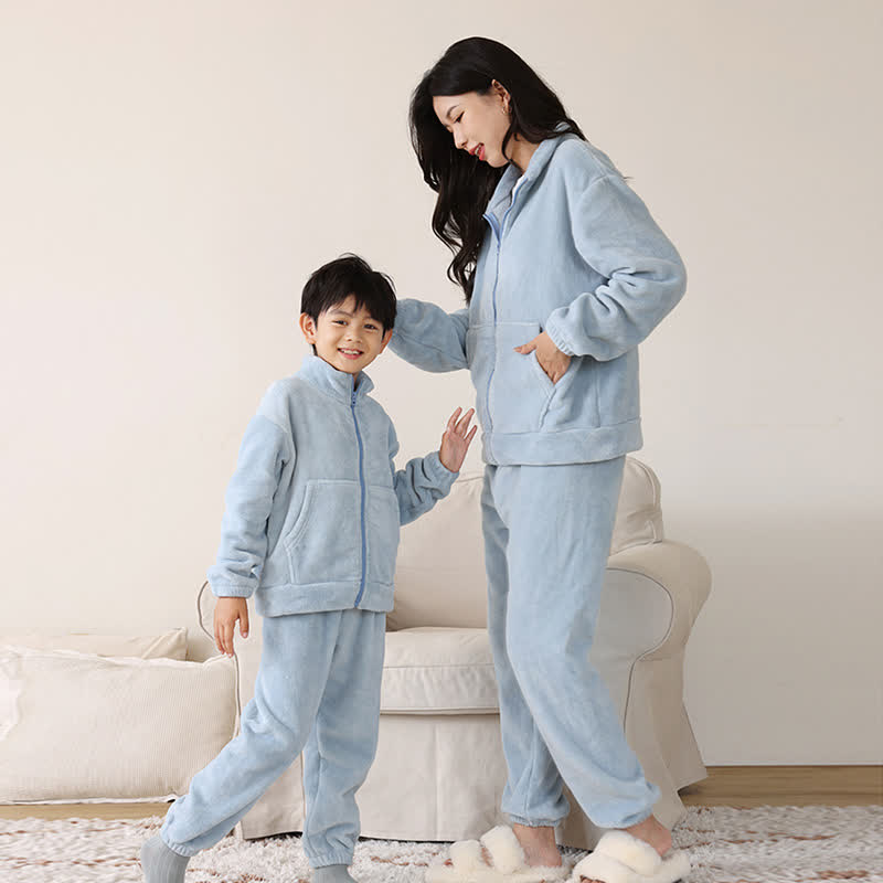 Ownkoti Solid Color Zip-up Warm Child Pajama Set - image 2